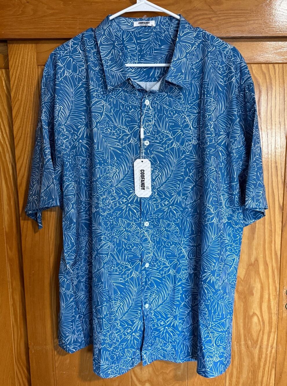 NWT Men's COOFANDY Blue Tropical Floral Hawaiian Shirt 3XL